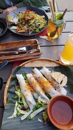 Gedämpfte Reisteigrollen im Hintergeund gebratene Glasnudeln at Anh Dao in Berlin