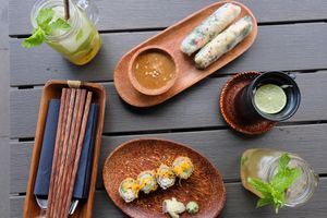 Here we ordered: 

DRINKS:
-A fresh ginger, lemongrass tea (#93) 
-Chanh Muoi: a cold lemonade tea...the limes in this tea have been kept in salt for 6 months! (#102) 
-Da Chanh: a delicious sweet lemonade (#103) 

FOOD: 
-Spring Roll
-Deep-fried Sushi  at Anh Dao in Berlin