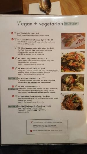 menu  at Ma Now Thai Kitchen in Port Coquitlam