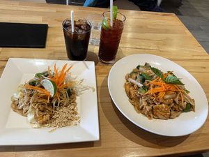 Vegan Pad Thai left and vegan spicy noodle right  at Ma Now Thai Kitchen in Port Coquitlam
