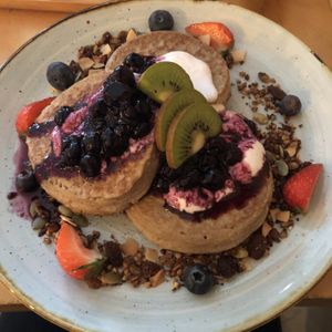 Went back for breakfast.  The pancakes are great!  Just be sure to ask for coconut yogurt   at The Happiness Cafe  in Eindhoven