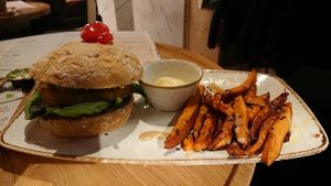Burger with fries at The Happiness Cafe  in Eindhoven