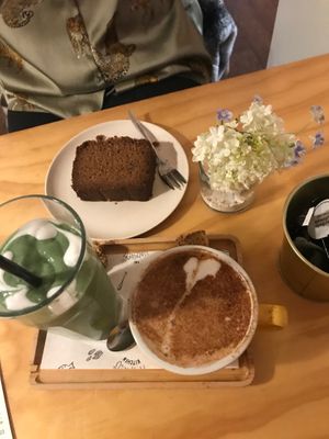 Smoothie, chai latte and banana bread  at The Happiness Cafe  in Eindhoven