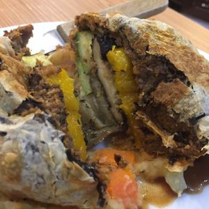 Baked Filo Pastry in Wellington Style with Carrot and Potato Mash, Vegan Truffle Gravy at Veggle Cafe in Kowloon