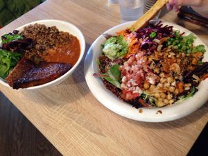 Curry with tempeh and rhino bowl. Massive. at Urban Herbivore - Kensington Market in Toronto