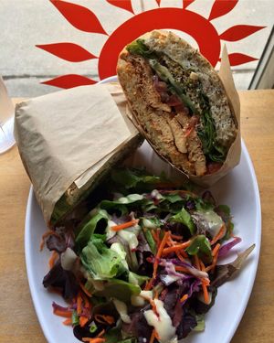 Sandwich and salad  at Urban Herbivore - Kensington Market in Toronto