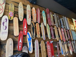 Old skateboards  at Blind Lady Ale House in San Diego