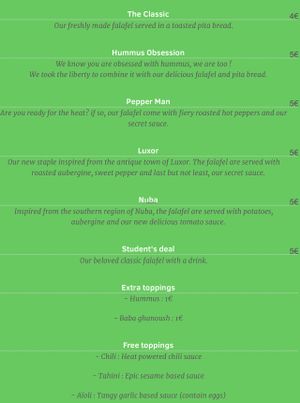 The updated 2017 menu. at Hashtag Falafel in Ghent