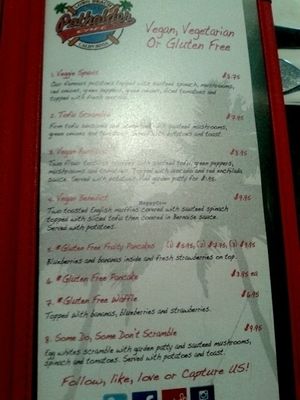 veggie section of menu  at The Potholder Cafe in Long Beach