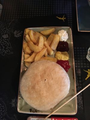 burger with fries  at Peter Pane in Binz
