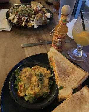 Nachos, chick’n club, broccoli and chez! Delicious! at Graze in Nashville