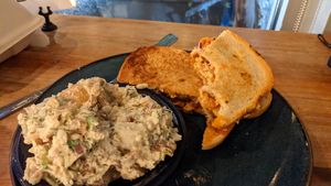 Hot Tempeh Sandwich with potato salad - perfect combo! at Graze in Nashville