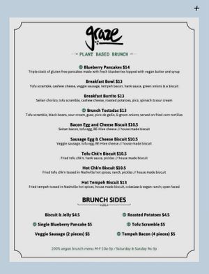 Brunch menu #Veganuary at Graze in Nashville