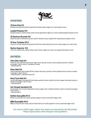 Menu #Veganuary at Graze in Nashville