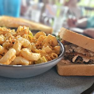 Patty melt and macaroni salad at Graze in Nashville