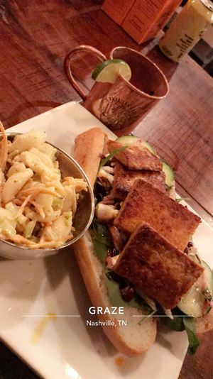 Hot tempeh sandwich & macaroni salad  at Graze in Nashville