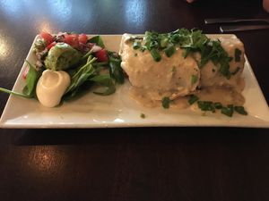 Green chili seitan “chorizo “ with spinach and quinoa was excellent, the sauce was delicious and went so well with the veggies. at Graze in Nashville