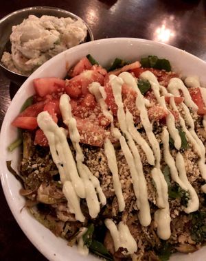 Brussels & Mushroom w/side of potato salad at Graze in Nashville