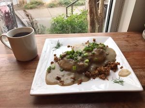Biscuits and Gravy with Coffee at Graze in Nashville