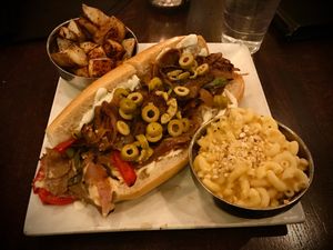Steak and cheese, potatoes, and Mac n Cheese at Graze in Nashville