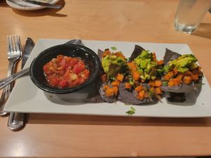 Sweet potato & black bean tostadas at Poppycock's in Traverse City