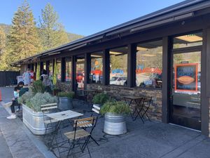 Front entry / outdoor seating  at El Buen Cacao in Idyllwild