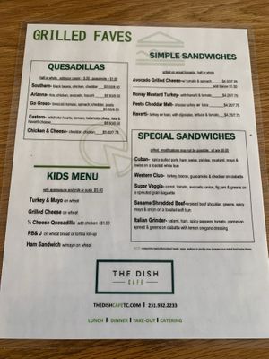 Menu at The Dish Cafe in Traverse City