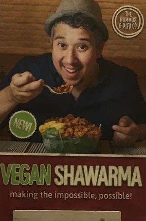 Placard in eatery. at The Hummus and Pita Co in New York City