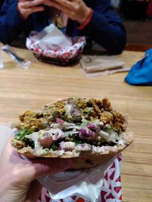 Pita with vegan shawarma at The Hummus and Pita Co in New York City