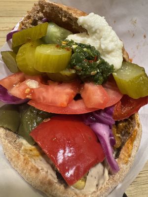 Vegan shwarma with grilled veggie and toppings  at The Hummus and Pita Co in New York City