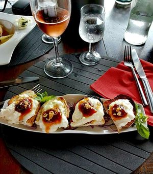 Vegan rice cheese with bread and figs jam at Dolmen Bar in Lanzarote