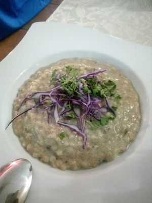 "risotto" with mushrooms (amazing!) at Dolmen Bar in Lanzarote