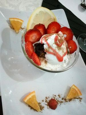 vanilla ice cream with chocolate mousse at Dolmen Bar in Lanzarote