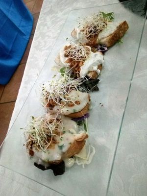 vegan cheese and pecorino cheese at Dolmen Bar in Lanzarote