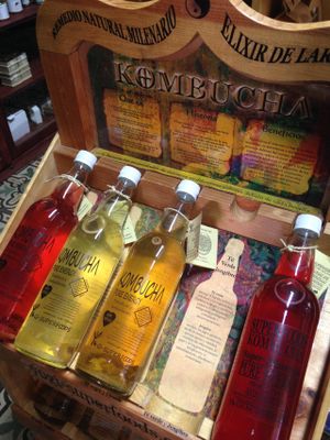 We sell kombucha in our restaurant for Q.20, and we also sell these bottles in our fair trade store! at La Casa de Cervantes in Guatemala City