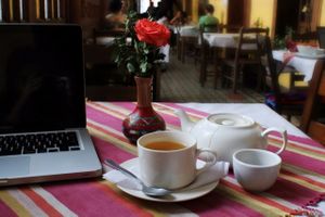 Cozy place to work on your laptop while sipping on a fair trade coffee and listening to great music! at La Casa de Cervantes in Guatemala City