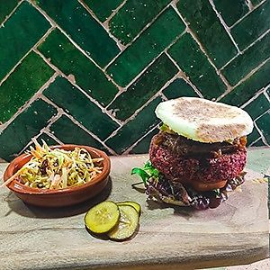 VEGAN BURGER
Homemade brioche bread, veggie with coleslaw salad.
 at Ayaso Restaurant in Marrakech