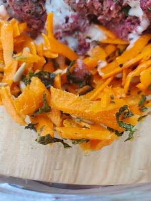 Carrot salad part of falafel bowl at Ayaso Restaurant in Marrakech