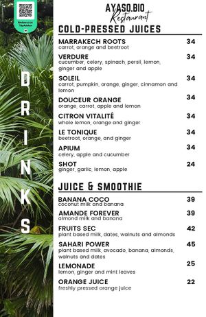 New menu 2022 - Juices at Ayaso Restaurant in Marrakech