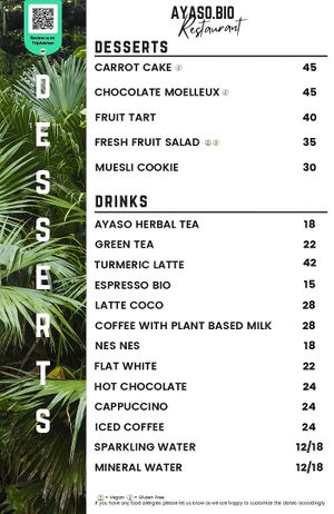 New menu 2022 - desserts & drinks at Ayaso Restaurant in Marrakech