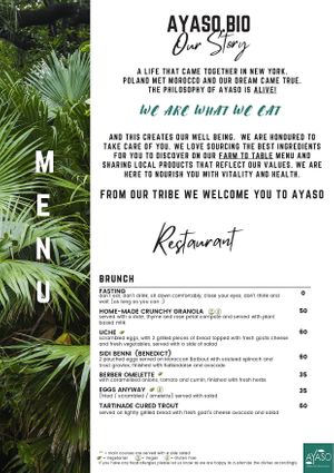 New menu 2022 - Brunch at Ayaso Restaurant in Marrakech