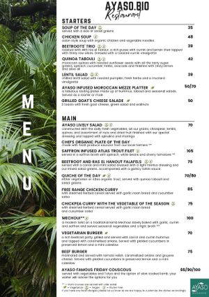 New menu 2022 - Starters & Main at Ayaso Restaurant in Marrakech