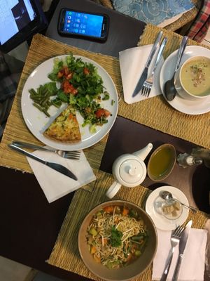 Ramen, quiche and soup  at Ayaso Restaurant in Marrakech