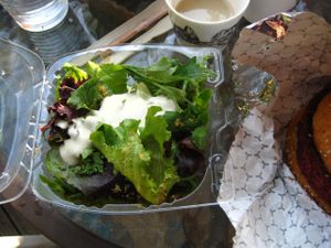 The Vegan Caesar Salad was fabulous: the fresh greens, the dressing and the very crunchy (a little too hard?) chickpeas were delicious. I will order that side again. at Burger Vegan in Montreal