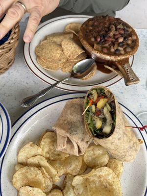 Vegan chili and a "Mushroom” Wrap  at Good Harbor Grill in Glen Arbor