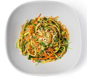SpaJuiceBar's organic raw zucchini noodle and vegetable with an asian sauce at SpaJuiceBar in Fort Lauderdale