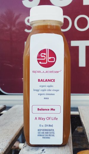 Balance Juice (organic apple, organic apple cider vinegar, organic maca, organic cinnamon at SpaJuiceBar in Fort Lauderdale