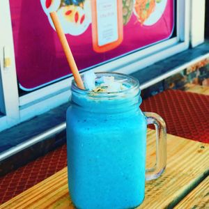 Mood Enhancer smoothie with Blue Majik (spirulina) added. Beautiful AND beneficial for your body! Not to mention, delicious!  at SpaJuiceBar in Fort Lauderdale