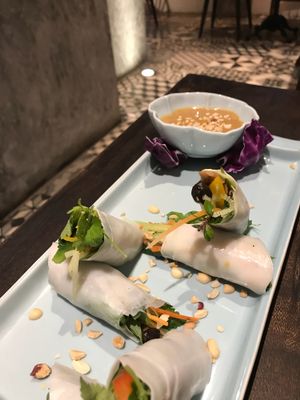 Fresh rolls with peanut sauce  at Uu Dam Chay in Hanoi