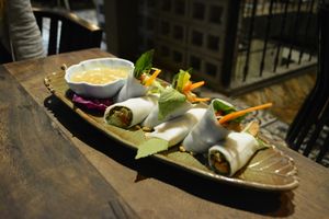 spring rolls w/ peanut dipping sauce at Uu Dam Chay in Hanoi